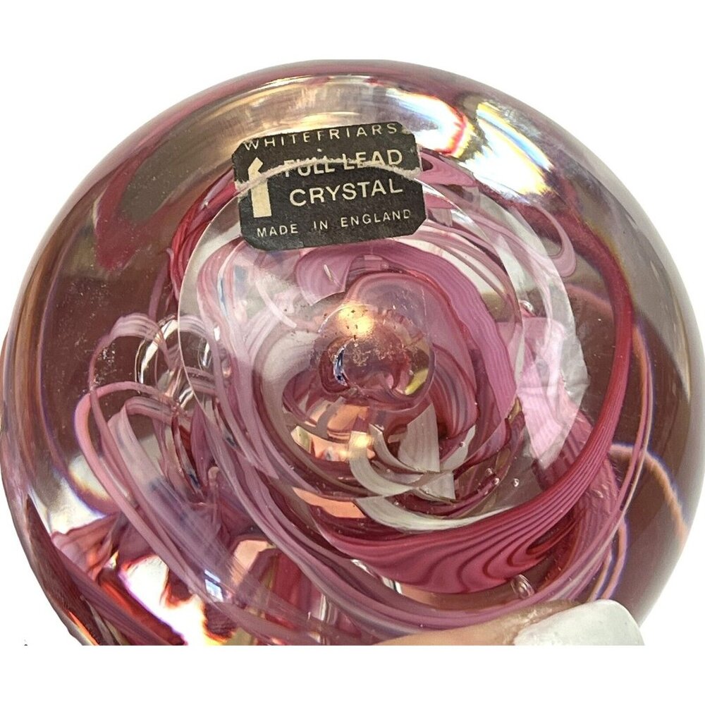 Whitefriars 9850? Pink‎ Yellow White Art Glass Abstract Paperweight Has Sticker! - Picture 8 of 9